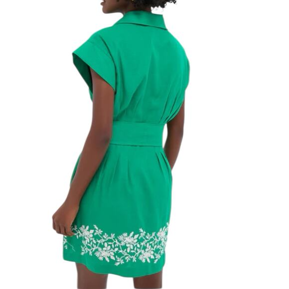 NWT Tuckernuck Garden Green Embroidered Cotton Linen Callie Mini Dress Large - Picture 3 of 10